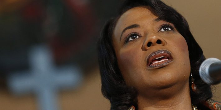 Bernice King speaks during a news conference Thursday, Feb. 6, 2014, in Atlanta at Ebenezer Baptist Church where her father Martin Luther King Jr. preached.
