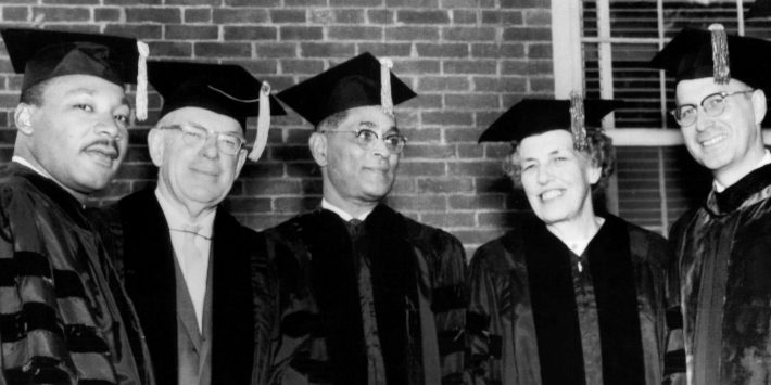 King is among those receiving honorary degrees at the 78th Commencement exercises of Springfield College in Massachusetts on June 14, 1964.